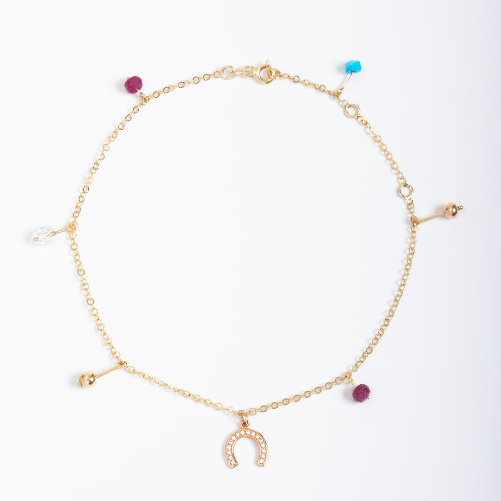 Solid Gold Ball Beaded Horseshoe, Ball Anklet - Goldstore
