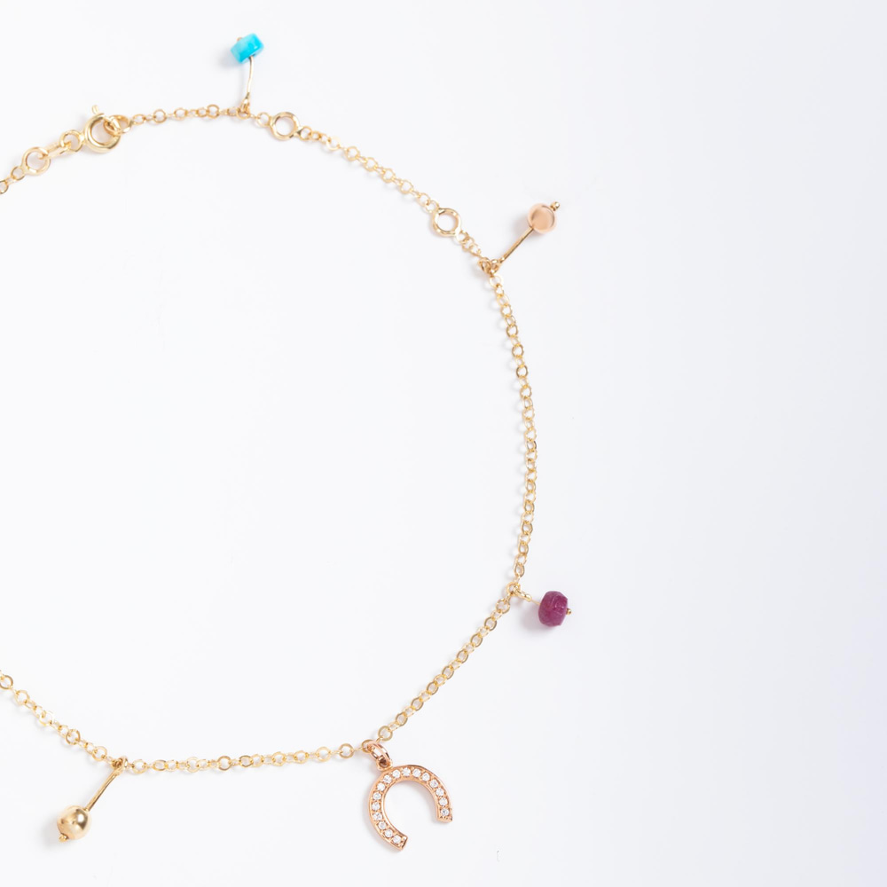 Solid Gold Ball Beaded Horseshoe, Ball Anklet - Goldstore