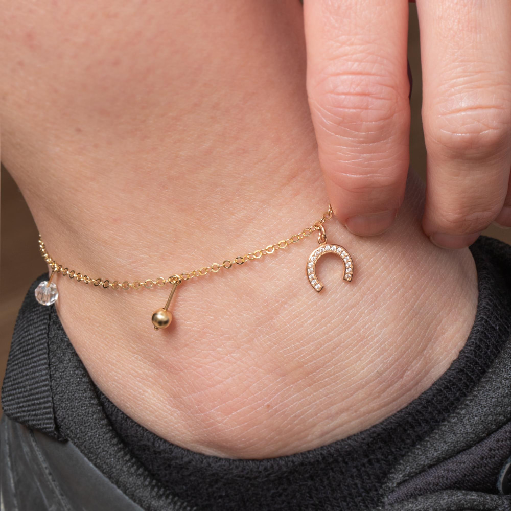 Solid Gold Ball Beaded Horseshoe, Ball Anklet - Goldstore