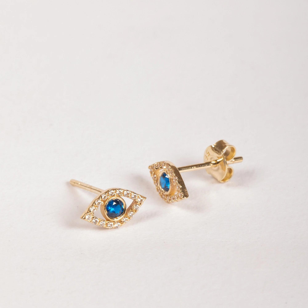 Altın Nazar Göz Taşlı Küpe - Goldstore