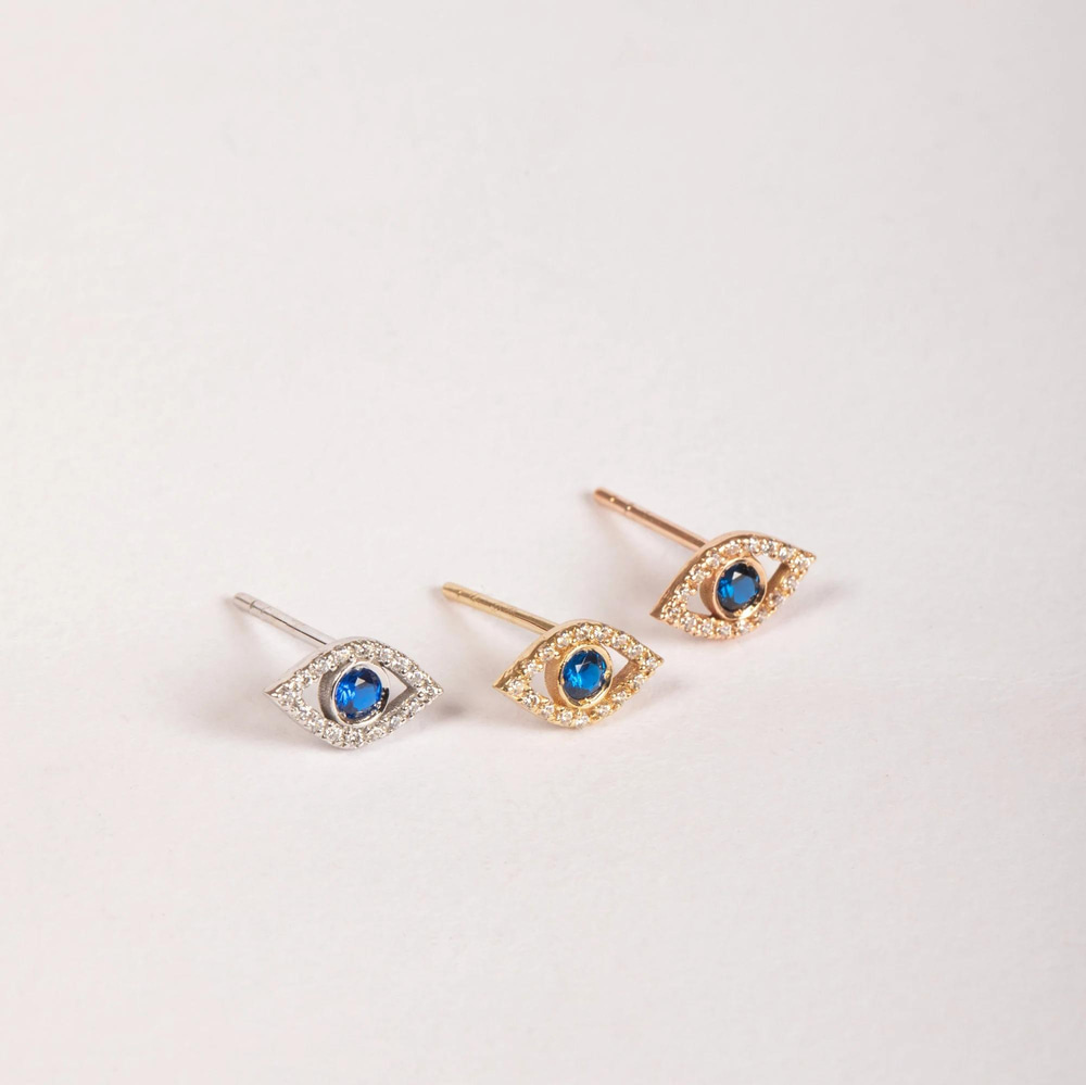 Altın Nazar Göz Taşlı Küpe - Goldstore