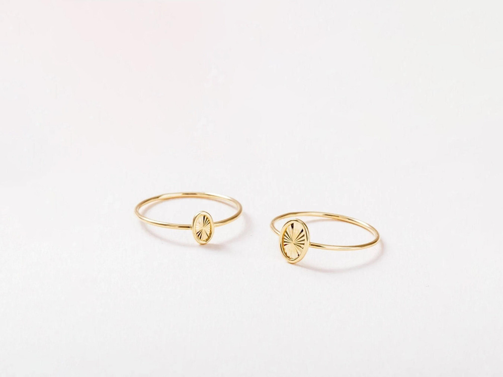 Altın Oval Dokulu Disk Yüzük - Goldstore
