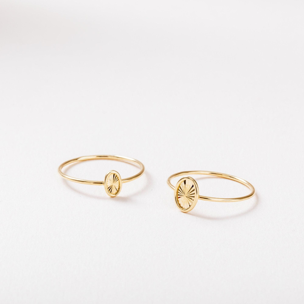Altın Oval Dokulu Disk Yüzük - Goldstore