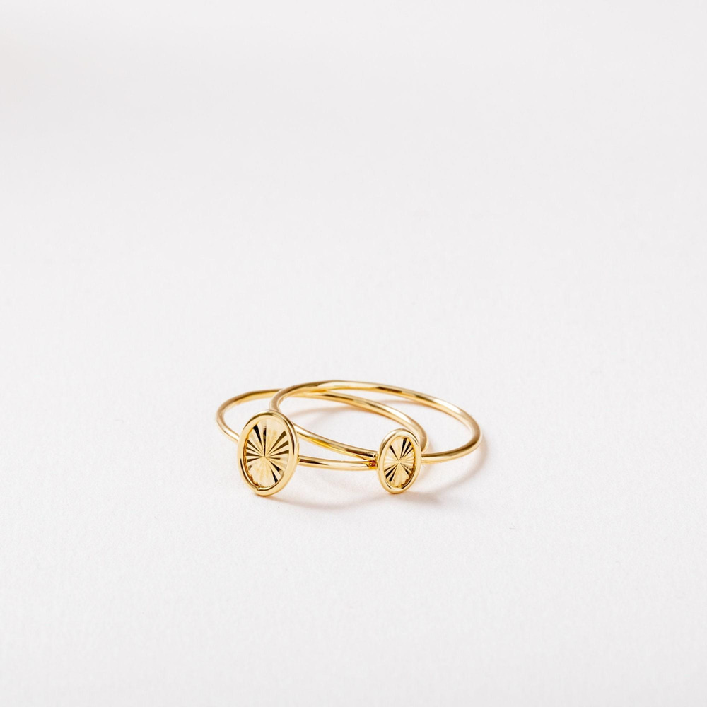 Altın Oval Dokulu Disk Yüzük - Goldstore