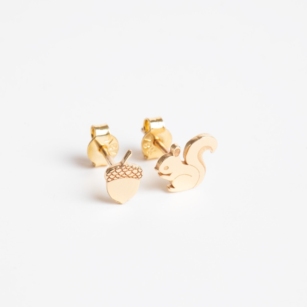 Altın Palamut Ve Sincap Küpe - Goldstore