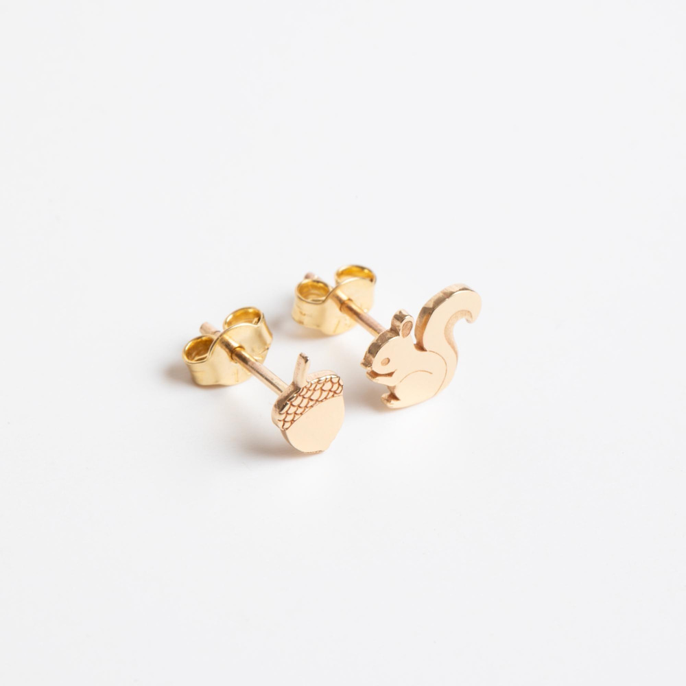 Altın Palamut Ve Sincap Küpe - Goldstore