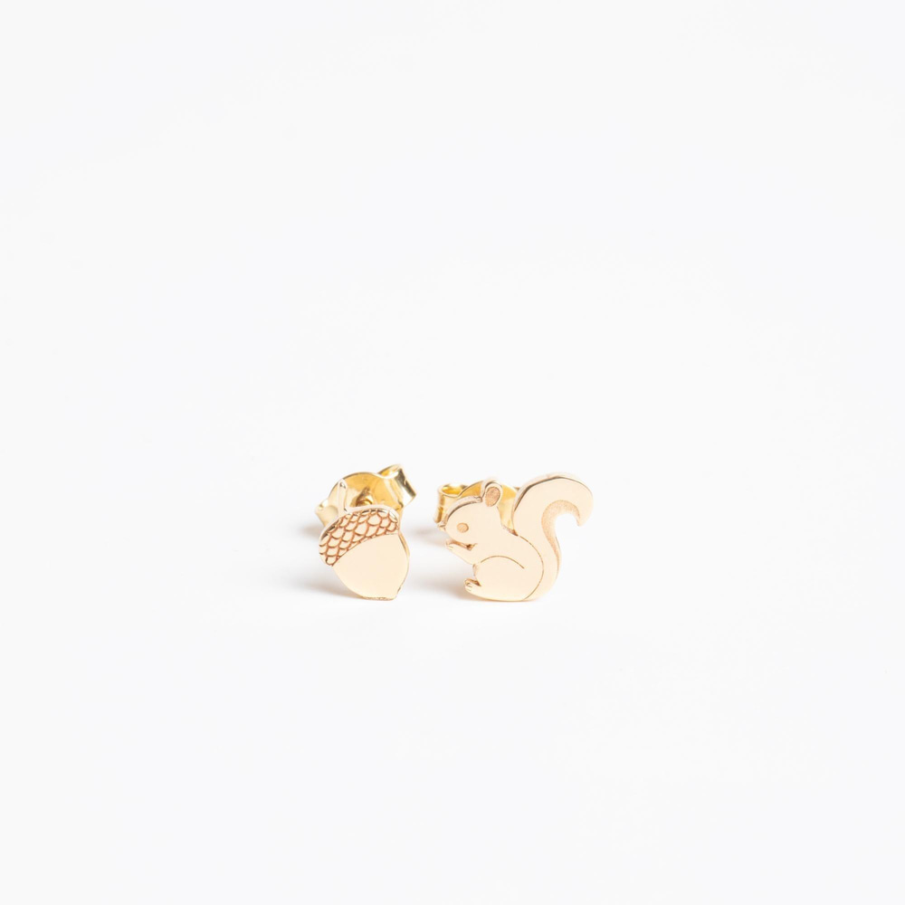 Altın Palamut Ve Sincap Küpe - Goldstore