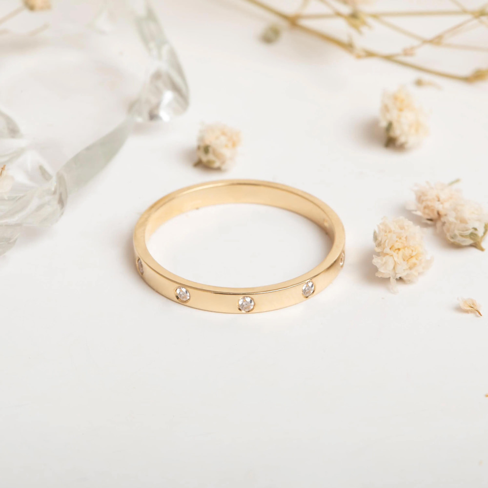 Altın Pırlanta Taşlı 2mm Alyans Yüzük - Goldstore