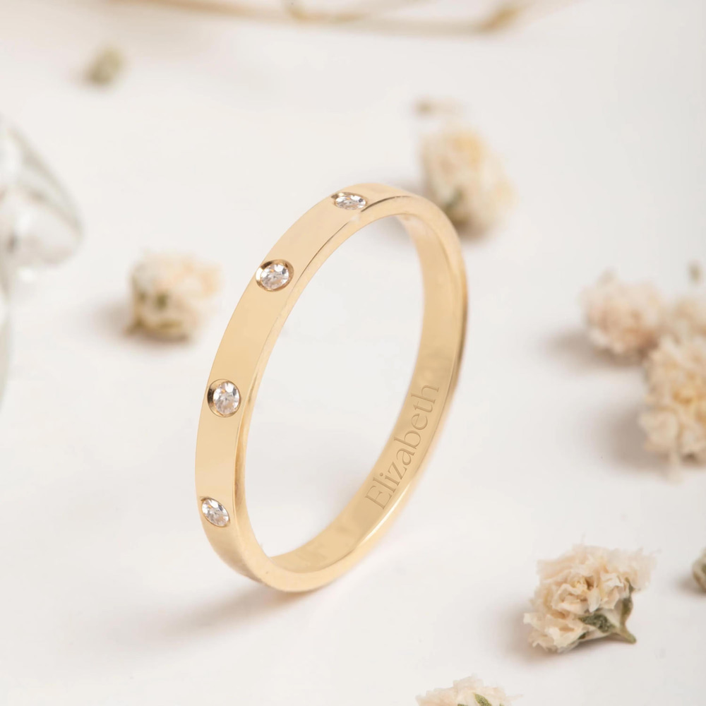 Altın Pırlanta Taşlı 2mm Alyans Yüzük - Goldstore