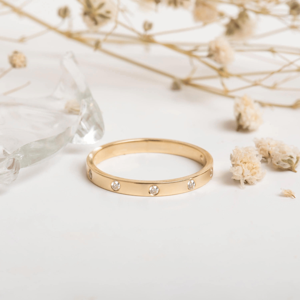 Altın Pırlanta Taşlı 2mm Alyans Yüzük - Goldstore