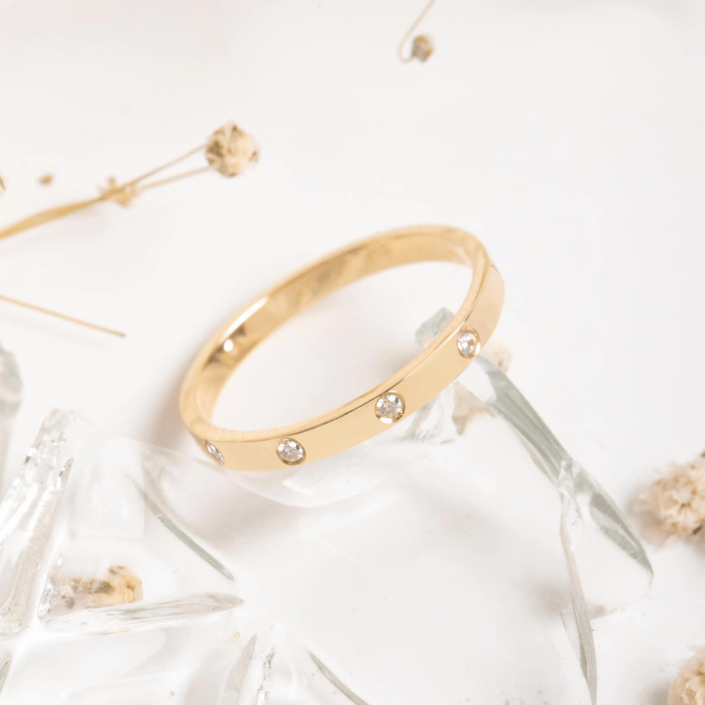 Altın Pırlanta Taşlı 2mm Alyans Yüzük - Goldstore