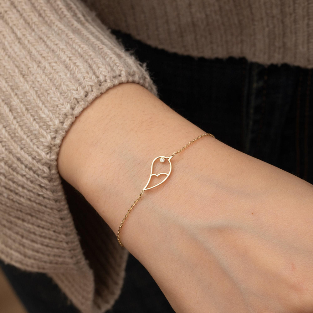 Altın Pırlantalı Kuş Bileklik - Goldstore