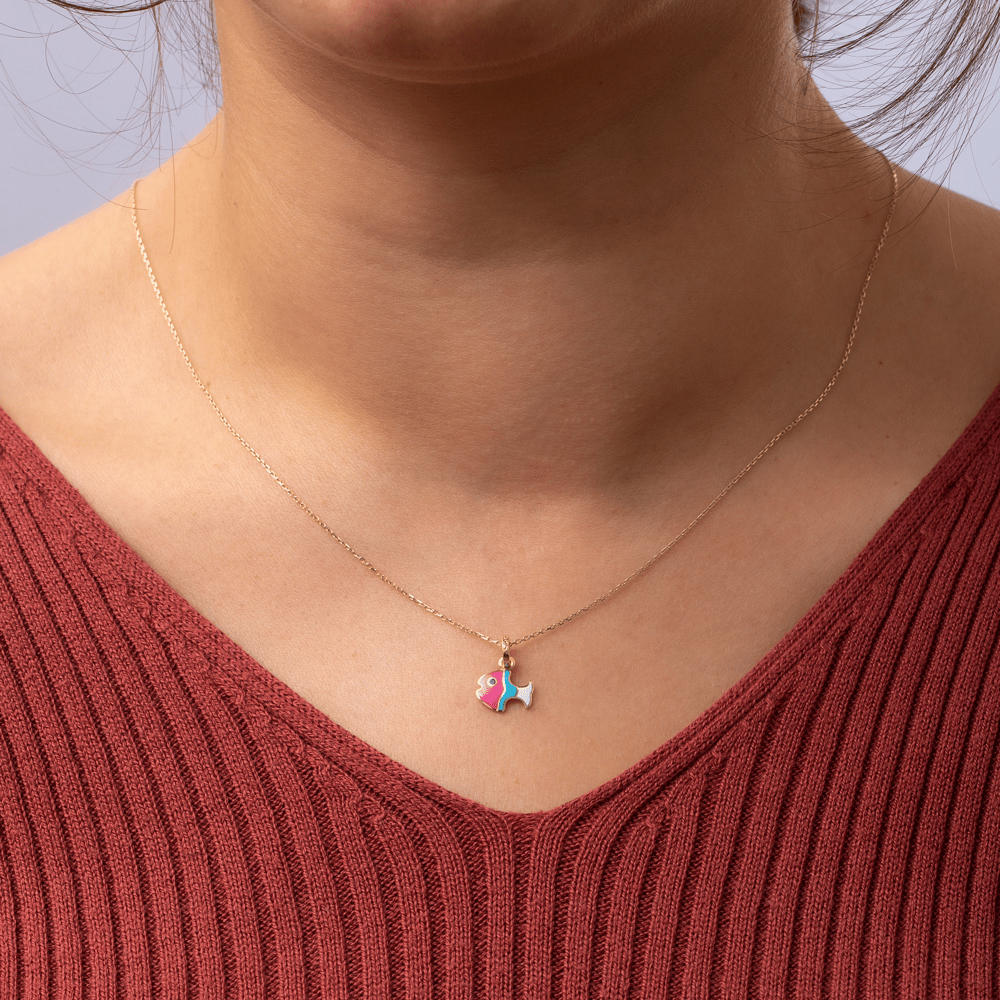 Gold Colorful Fish Necklace - Goldstore