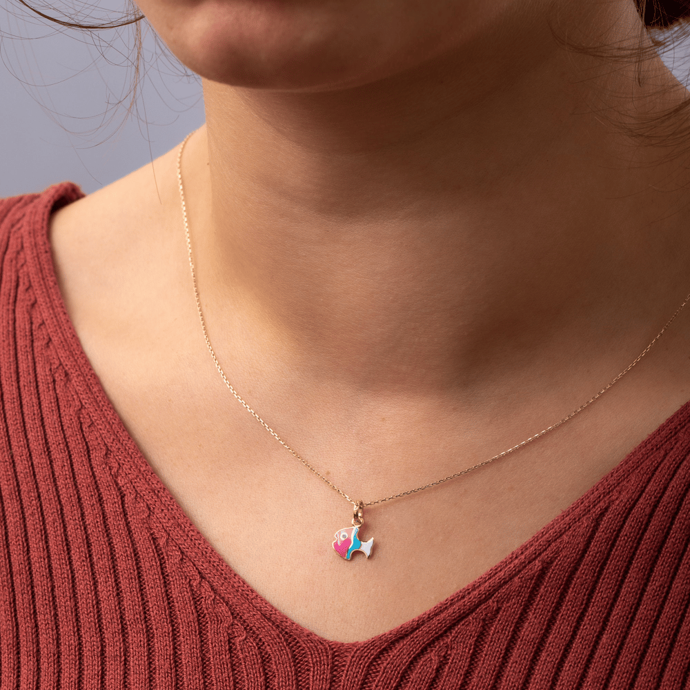Gold Colorful Fish Necklace - Goldstore