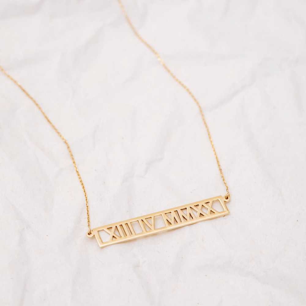 Altın Roma Rakamlı Kişiye Özel Bar Kolye - Goldstore