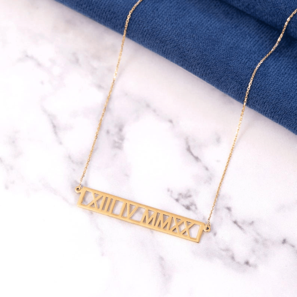 Altın Roma Rakamlı Kişiye Özel Bar Kolye - Goldstore