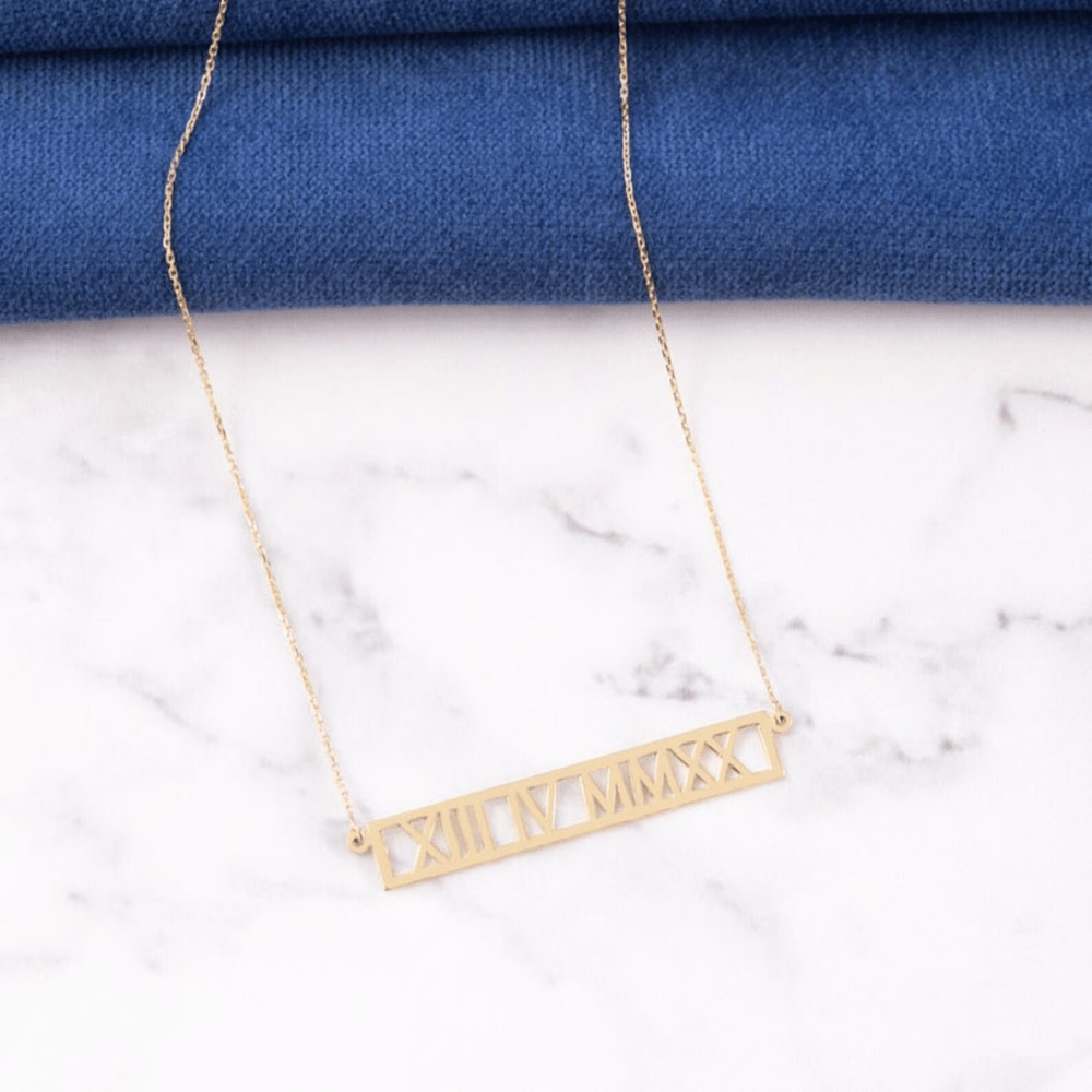 Altın Roma Rakamlı Kişiye Özel Bar Kolye - Goldstore