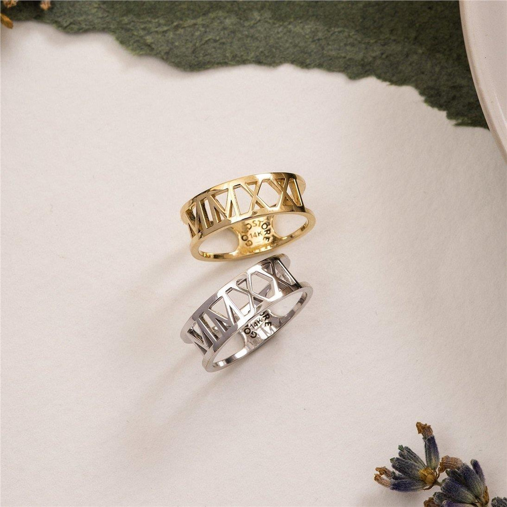 Solid Gold Roman Numeral Ring - Goldstore