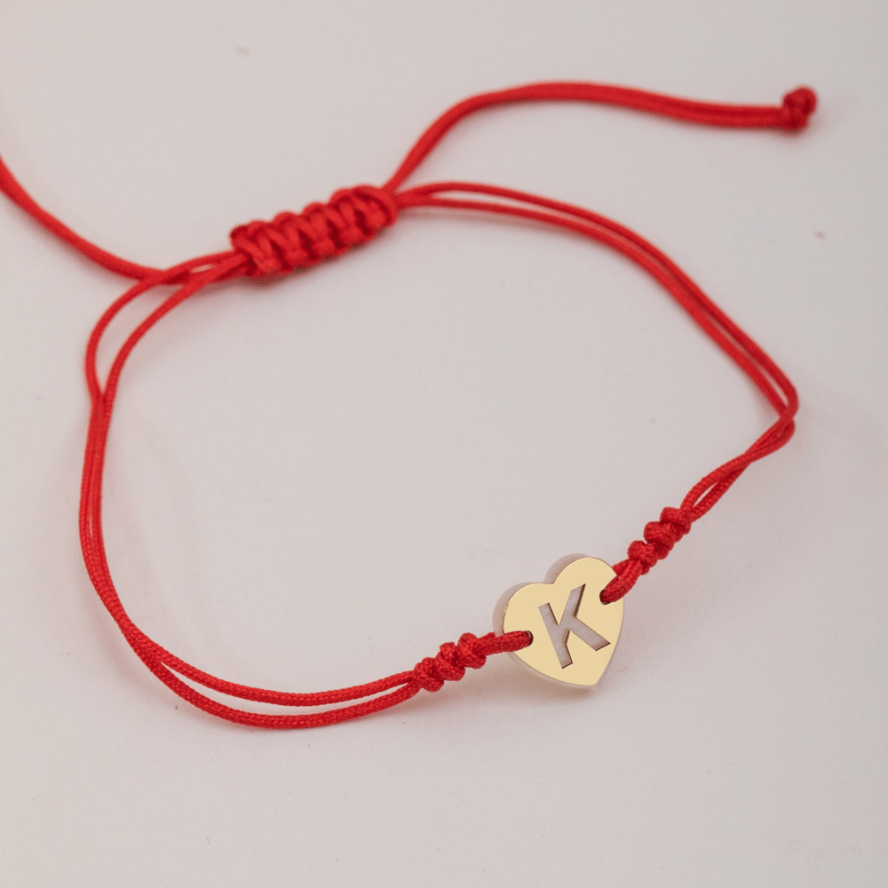 Altın Sedef Kalp Kişiye Özel İpli Bileklik - Goldstore