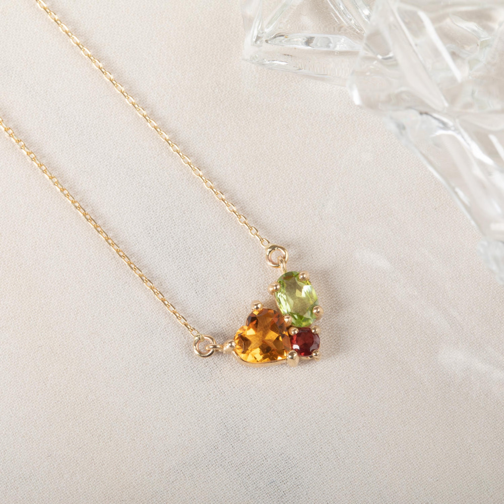 Altın Sitrin Peridot Garnet Taşlı Kolye - Goldstore