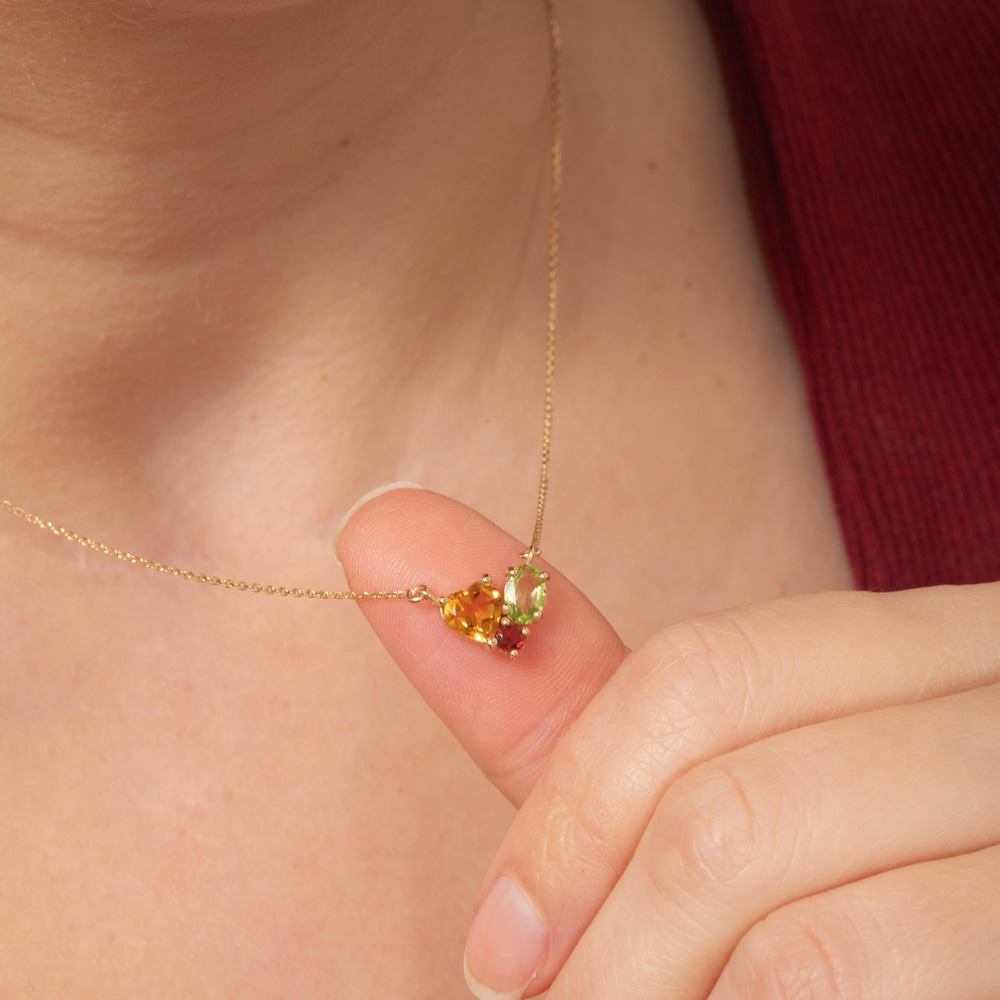 Altın Sitrin Peridot Garnet Taşlı Kolye - Goldstore