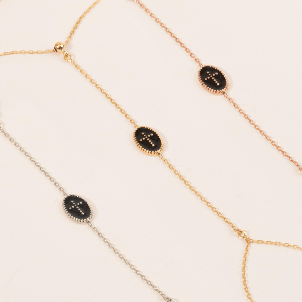 Altın Siyah Mineli Haç Şahmeran Bileklik - Goldstore