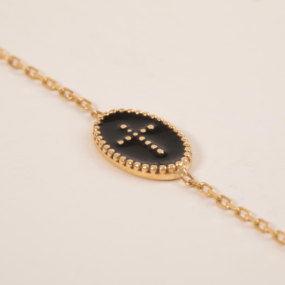 Altın Siyah Mineli Haç Şahmeran Bileklik - Goldstore