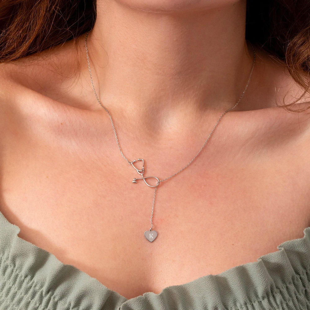 Altın Stetoskop Kalp Lariat Kolye - Goldstore