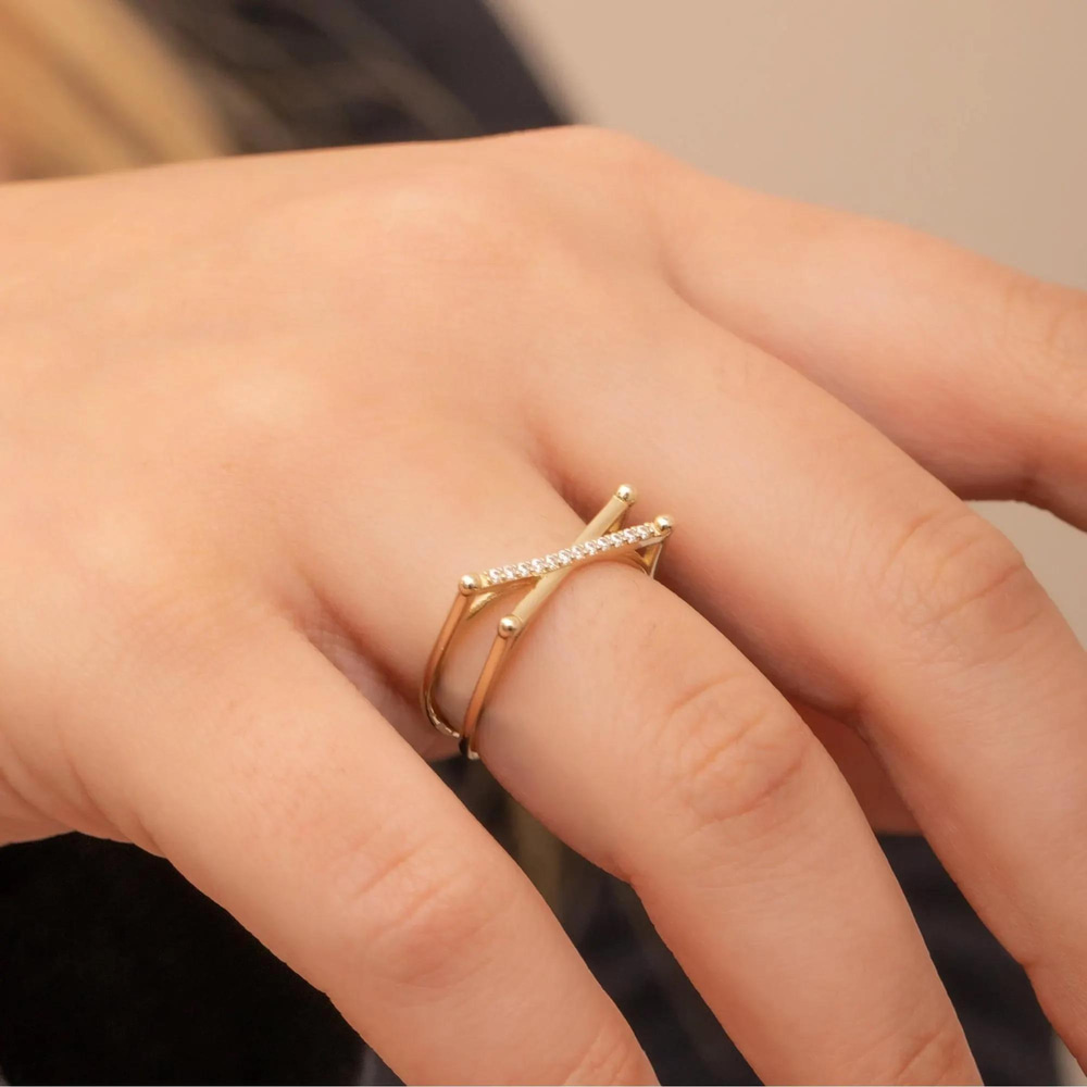 Altın Taşlı Çift Bant Yüzük - Goldstore