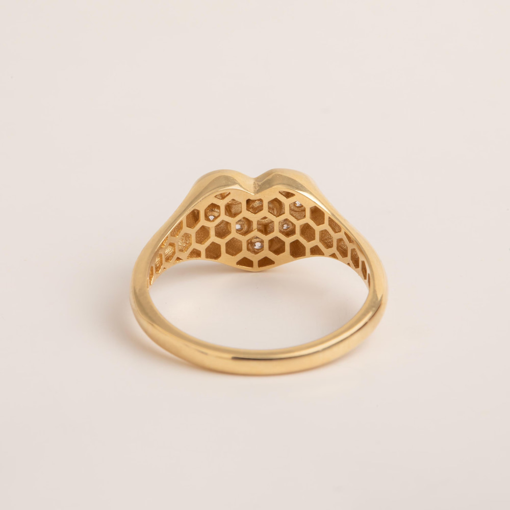 Altın Taşlı Kalp Signet Yüzük - Goldstore