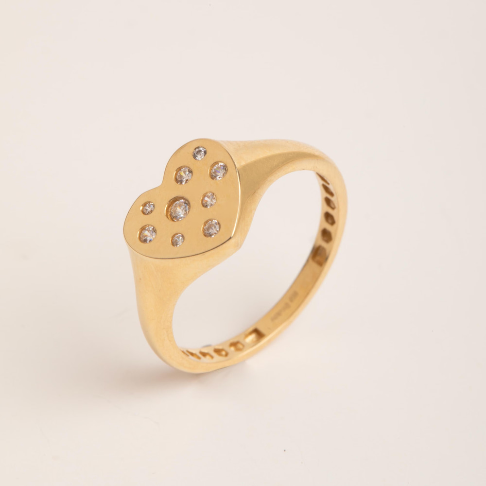 Altın Taşlı Kalp Signet Yüzük - Goldstore