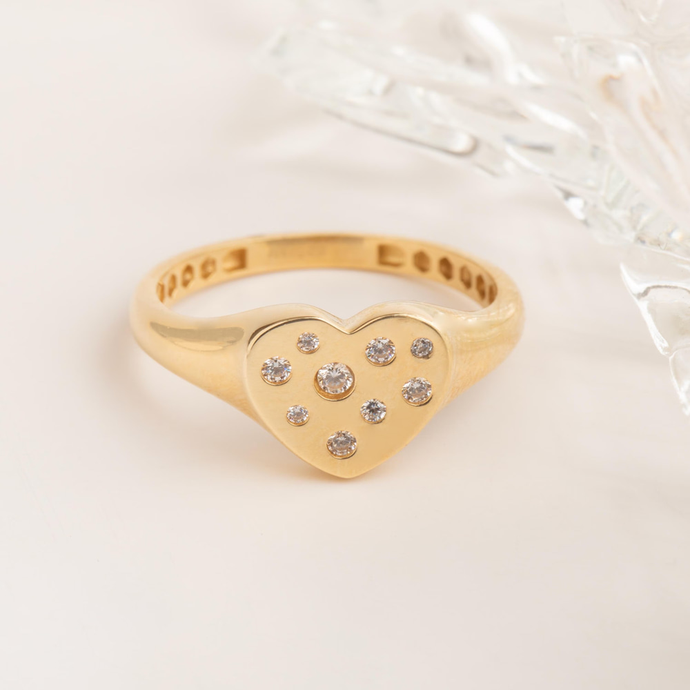 Altın Taşlı Kalp Signet Yüzük - Goldstore