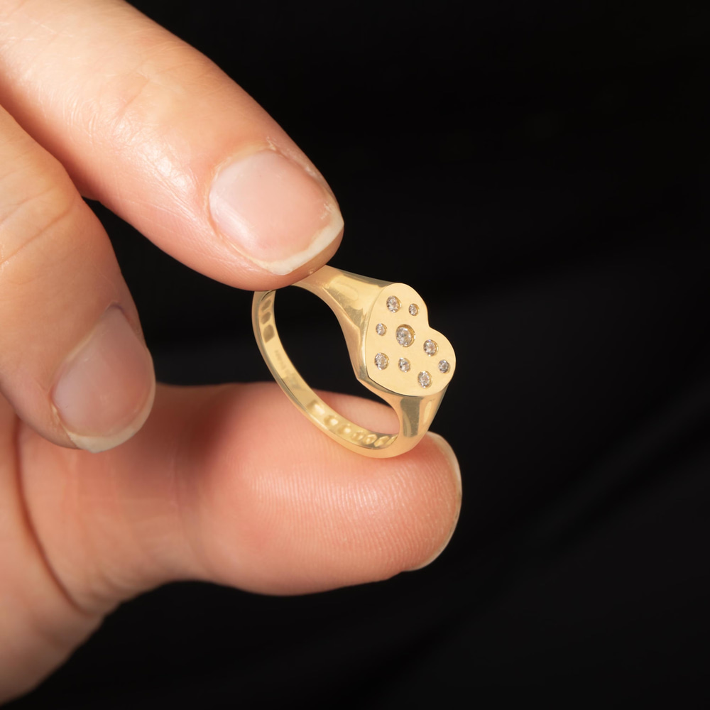 Altın Taşlı Kalp Signet Yüzük - Goldstore
