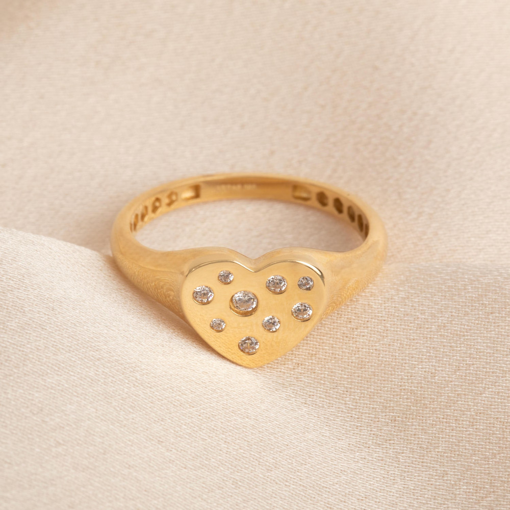 Altın Taşlı Kalp Signet Yüzük - Goldstore