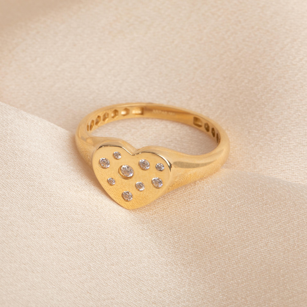 Altın Taşlı Kalp Signet Yüzük - Goldstore