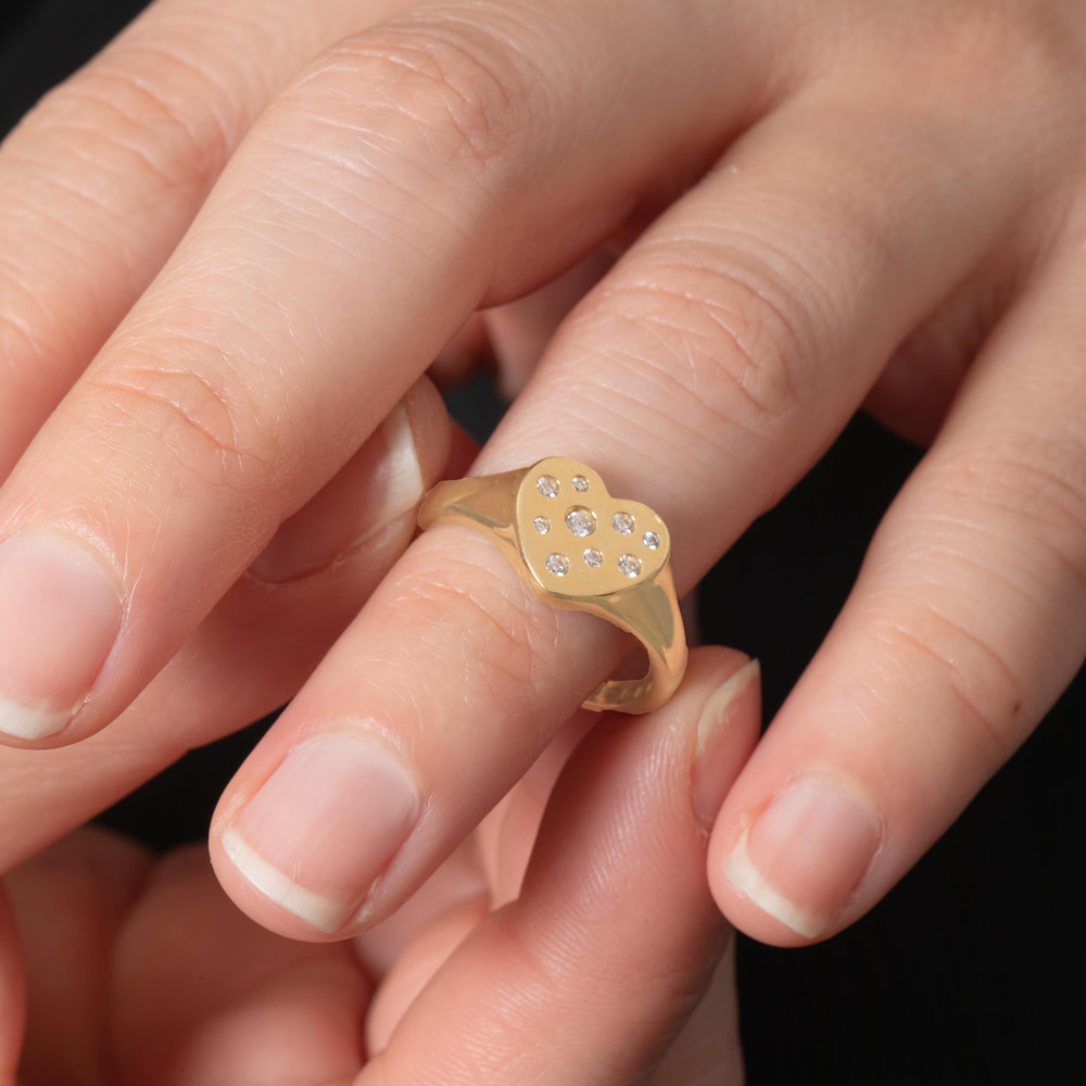 Altın Taşlı Kalp Signet Yüzük - Goldstore