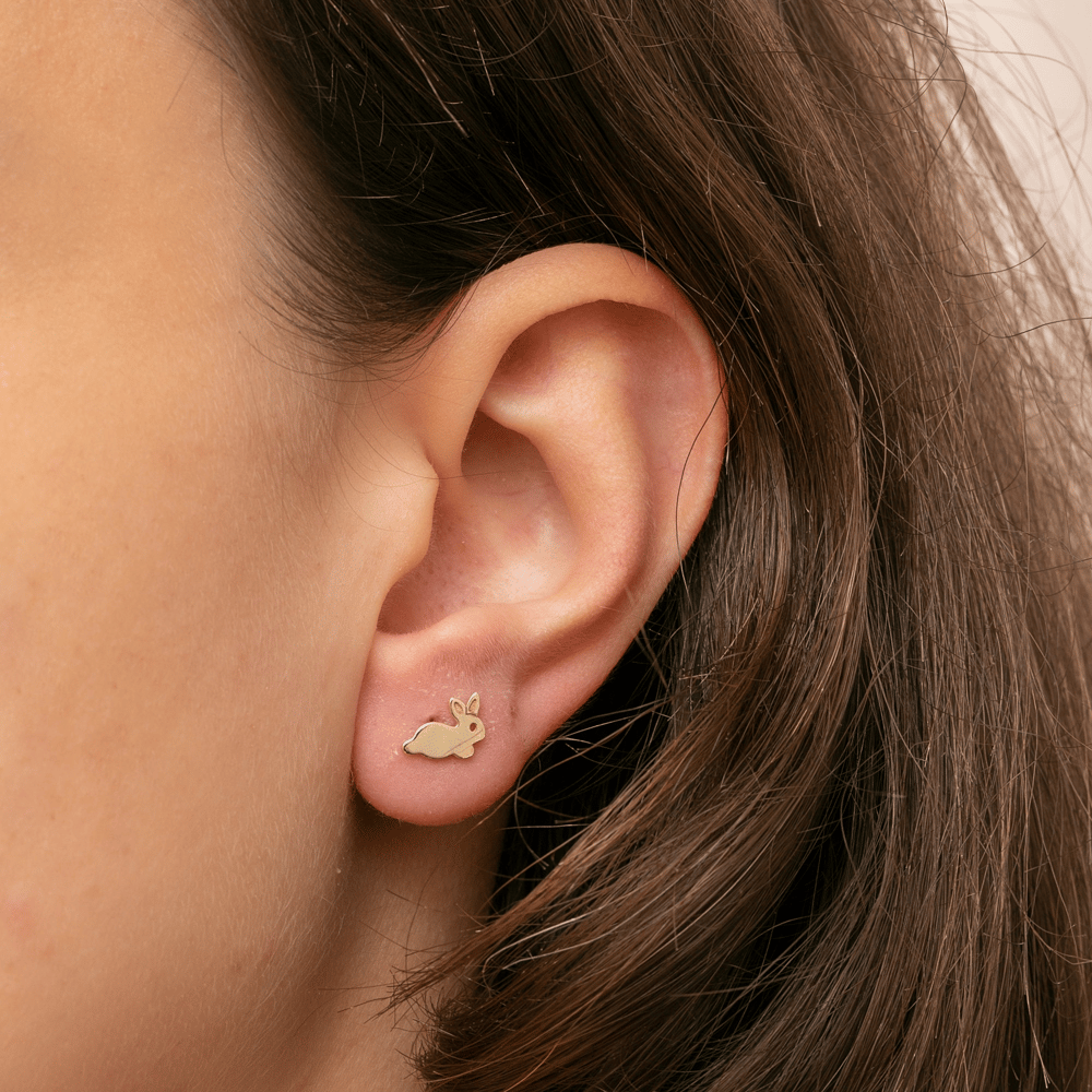 Gold Rabbit Stud Earrings - Goldstore