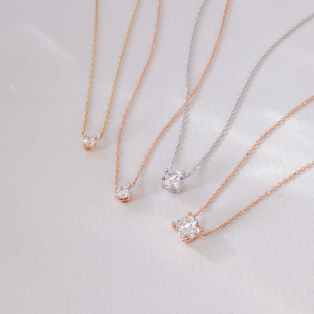 Gold CZ Solitaire Necklace - Goldstore