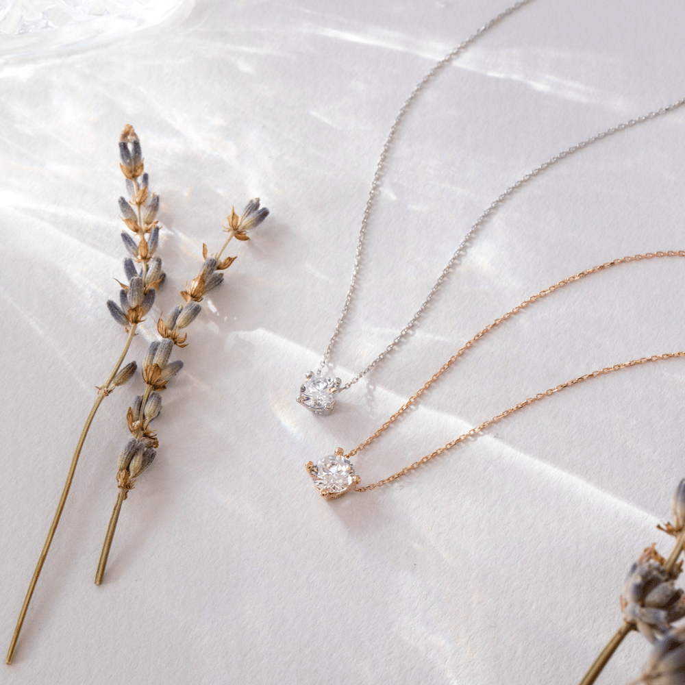 Gold CZ Solitaire Necklace - Goldstore