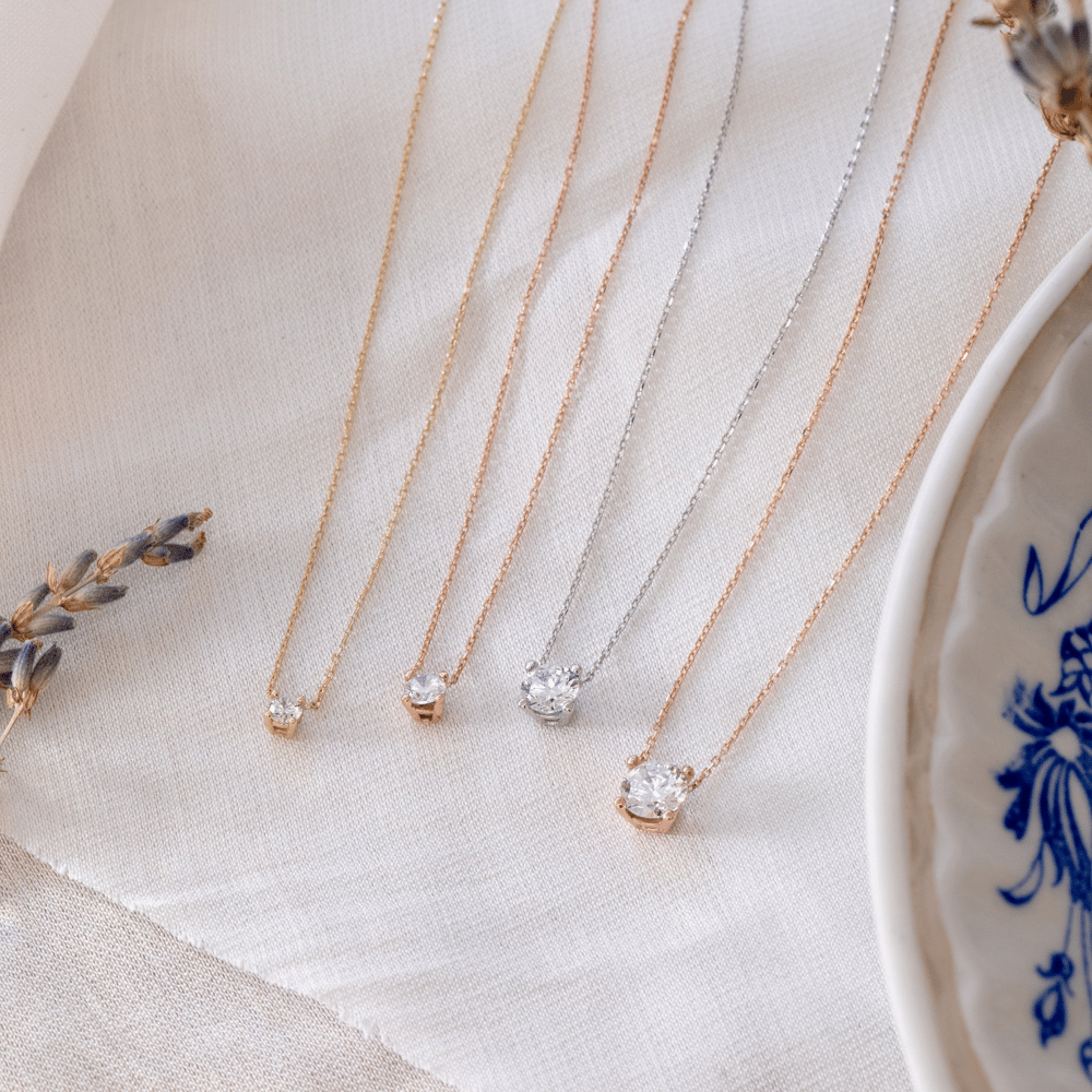 Gold CZ Solitaire Necklace - Goldstore
