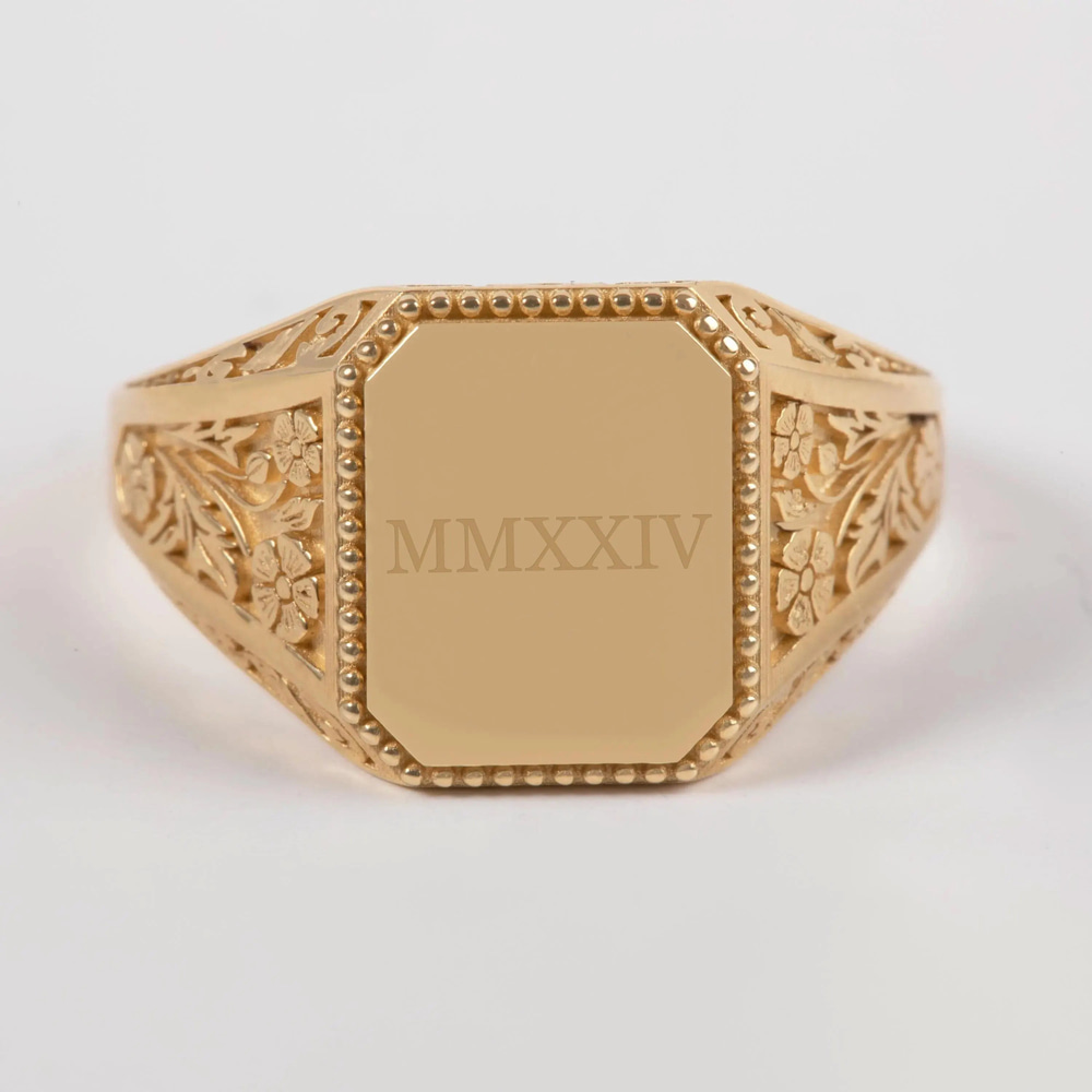 Altın Viktoryen Çiçek Motifli Signet Yüzük - Gold Store