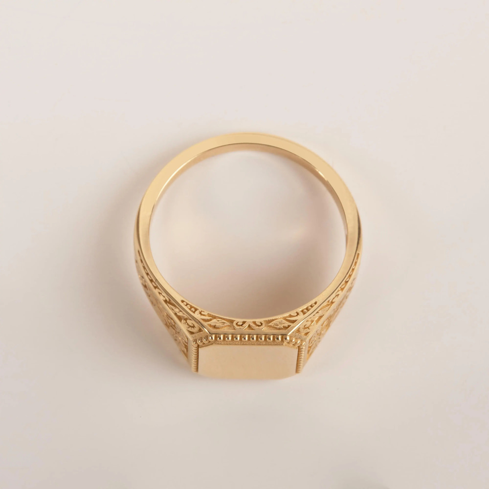 Altın Viktoryen Çiçek Motifli Signet Yüzük - Gold Store