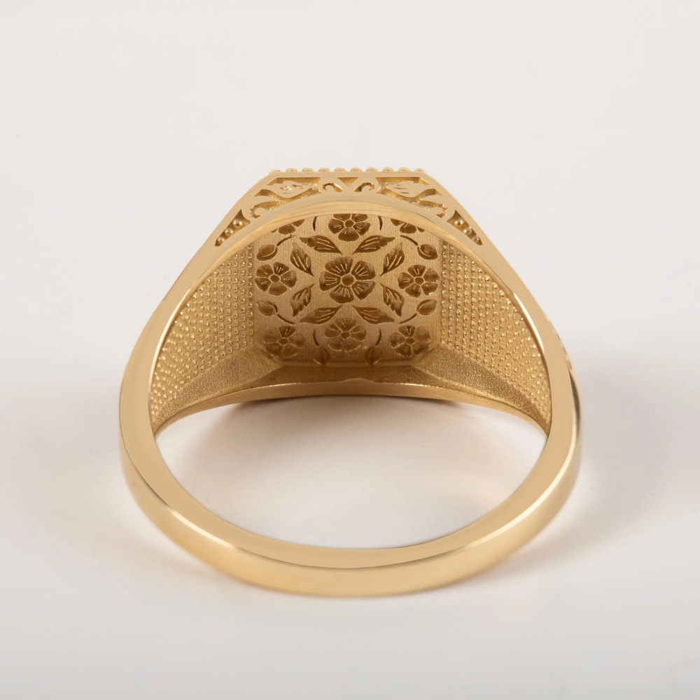 Altın Viktoryen Çiçek Motifli Signet Yüzük - Gold Store