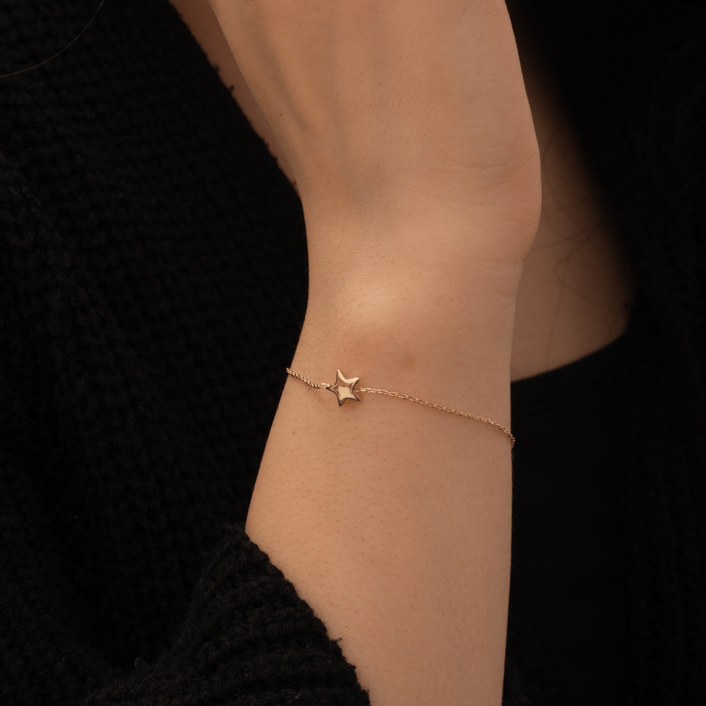 Altın Yıldız Figürlü Kişiye Özel Bileklik - Goldstore