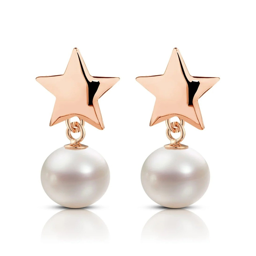 Solid Gold Star Pearl Earring - Goldstore