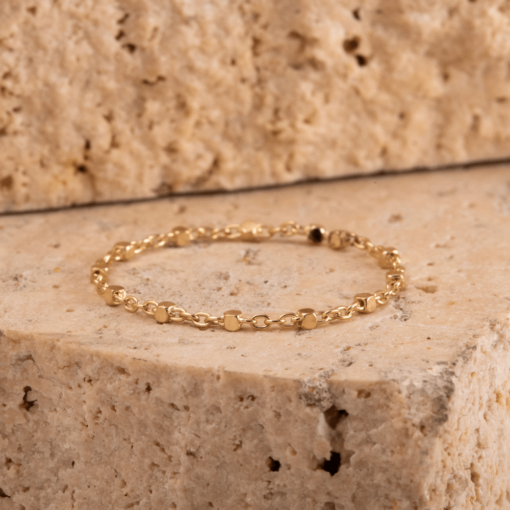 Altın Zincir Küp Detaylı Yüzük - Goldstore