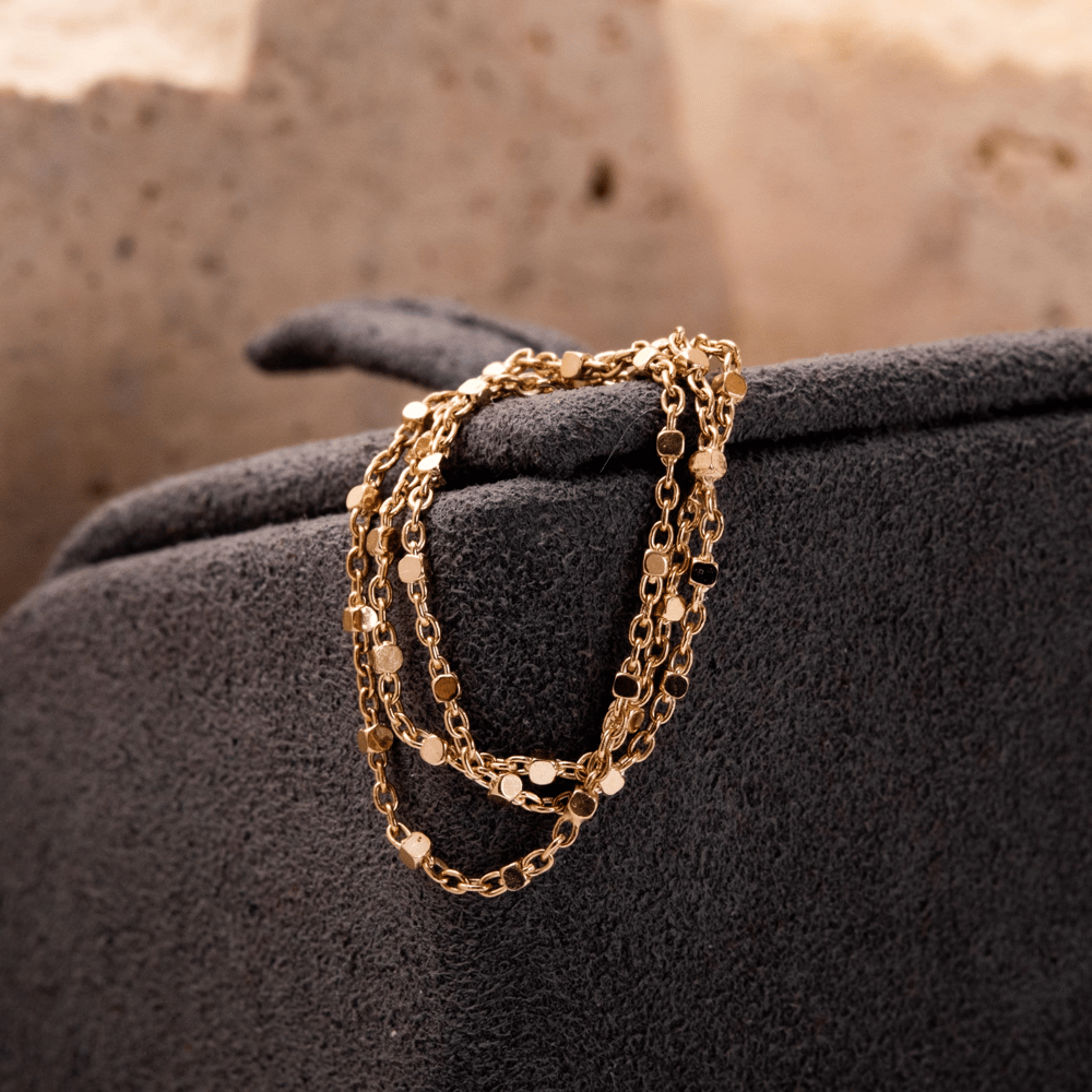 Altın Zincir Küp Detaylı Yüzük - Goldstore