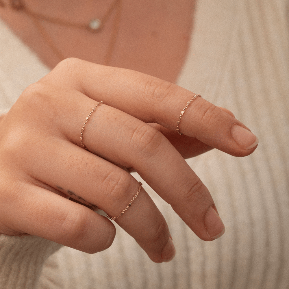 Altın Zincir Küp Detaylı Yüzük - Goldstore