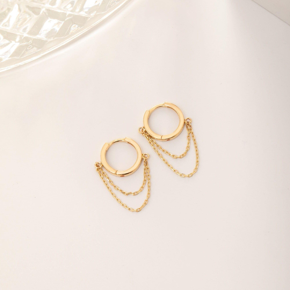 Altın Zincirli Huggie Halka Küpe - Goldstore