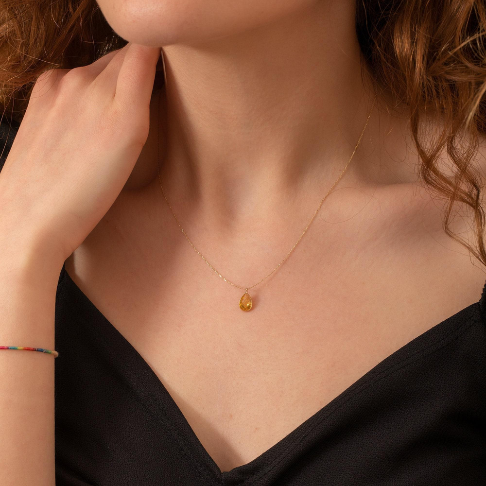 Altın Zirkon Damla Taşlı Kolye - Goldstore